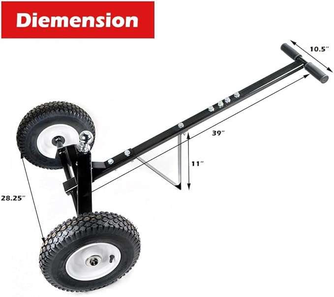 650LBS Capacity Trailer Dolly, 1-7/8” Hitch Ball with 12” Pneumatic Tires, Black Powder Coated Steel Trailer Mover Dolly TC001