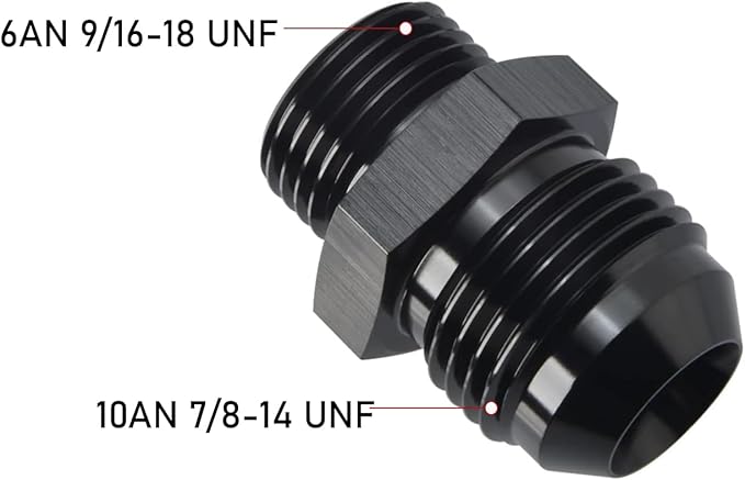 10AN Male Flare to 6AN ORB O-ring Boss Fuel Pump Rail Adapter Fitting Aluminum Black
