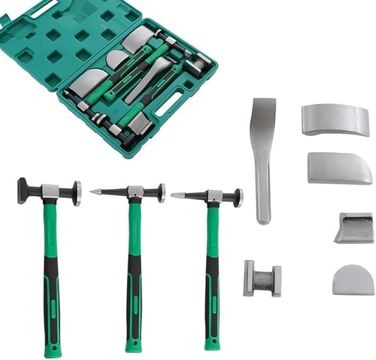 CNCEST 9 Pcs Auto Body Hammer and Dolly Kit, Fender Repair Tool Dent Remover Tool Dent Remover Tool w/Hammer and Dolly, Car Sheet Metal Shaping Movable Auto Body Repair Tool Hammer Dolly Set