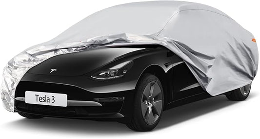 Waterproof Car Cover for Tesla 3, 5 Layers Compatible with Tesla 3 All Weather, Snowproof Windproof Rain Ice Sun UV Protection