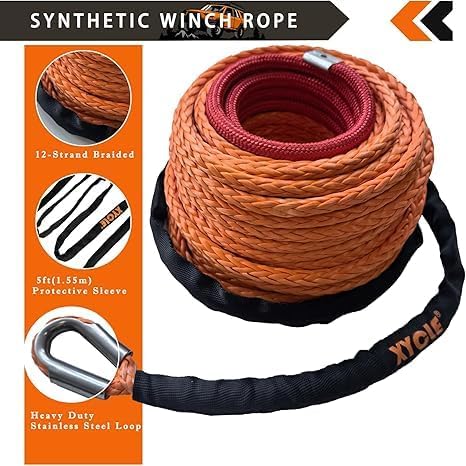 10" (254mm) Synthetic Rope Towing Winch Aluminum Cable Guide&Foldable Forged Trailer winches Hook kit, 1/2" x 70 Ft Synthetic Winch Cable Suitable for 10000-20000 LBs Electric Winch（Orange）
