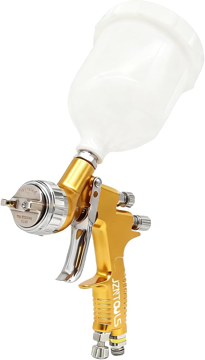 HVLP Spray Gun with 1.3mm Plum Blossom Shape Nozzle, Car Paint Gun Premium Tool Kit，Car & Automotive Paint Gun Sprayer, for Furniture, House Finishing, Varnish and Top Coat (Gold（Plum Blossom Nozzle）)