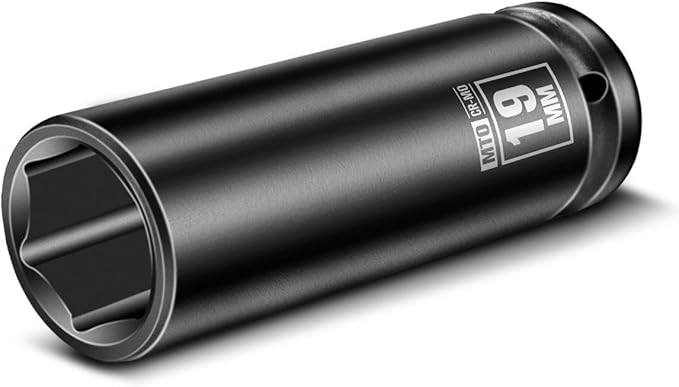 MTO 1/2" Drive 19mm Deep Impact Socket, 6 Pt. Metric Socket, CR-MO Steel & Anti-Corrosion Coating for Heavy-Duty Use