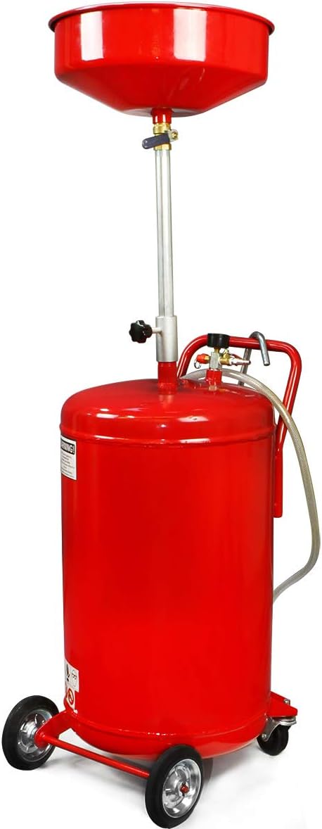 XtremepowerUS 20 Gallon Portable Waste Oil Drain Tank Air Operated Drainage Adjustable Funnel Height with Wheel, Red