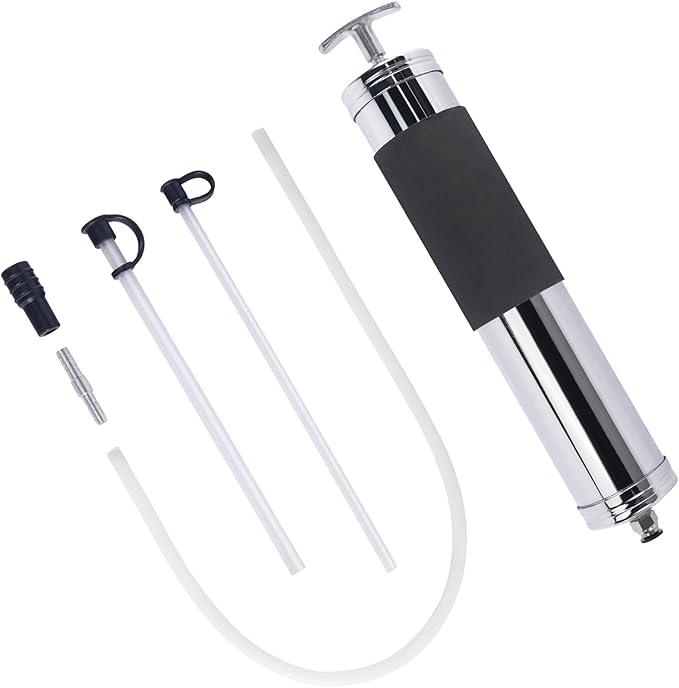 Thorstone Automotive Fluid Extractor Pump, Manual Oil Change Syringe with 50cm Rubber Hose & 2pcs 22cm PVC Suction Tubes, 500cc SPCC Steel