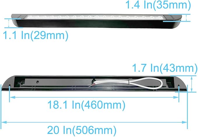 20 Inch RV LED Awning Porch Light Fixture, Down Angle Flood Beam Exterior Lights 6000K Cool White Low Current Draw 12V/24V DC, Plastic Housing Black Finish, for Camper Truck Trailer, 2 Pack