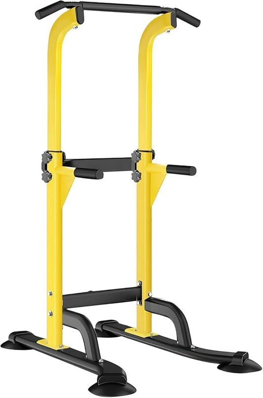 Dland Power Tower Pull Up Bar Dip Station and Height Adjustable Dip Bar Stand, Multi-Function Home Gym Exercise Equipment Strength Training Fitness Workout Station