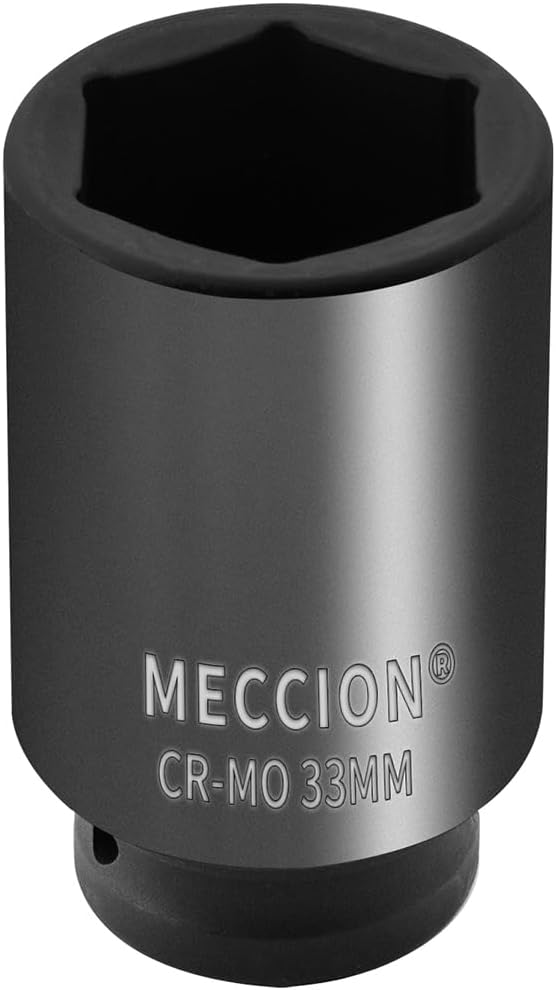 Meccion 1/2 Inch Drive Impact Socket 33mm Metric, 6 Point Cr-Mo Deep Impact Socket, 78mm Length