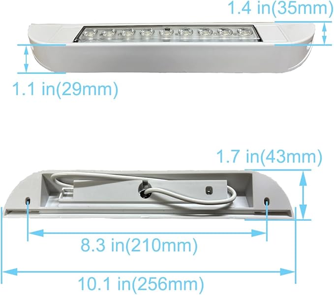 10 inch RV LED Awning Porch Light Fixture, 6000K Cool White High Lumen Output Low Current Draw 12V/24V DC, Down Angle Beam,Plastic Housing White Finish, for Camper Truck Trailer, 2 Pack