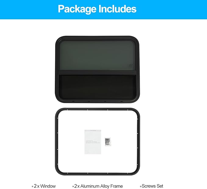 2 Pack 30" W x 24" H RV Window Vertical Sliding, DOT Certified - Shatterproof Tempered Tinted Glass, with Net Screen and Trim Ring, Teardrop Replacement Trailer Camper Window