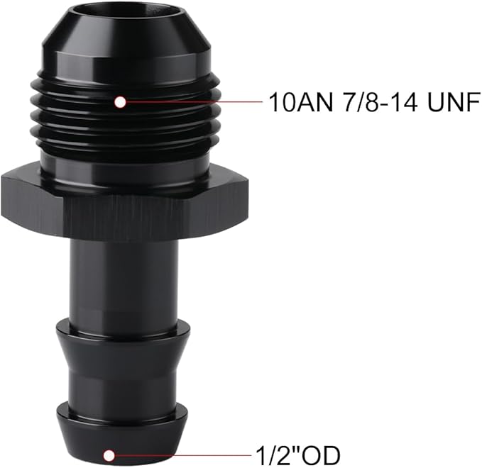 10AN Male Flare to 1/2 Hose Barb Straight Fitting Adapter Aluminum Black