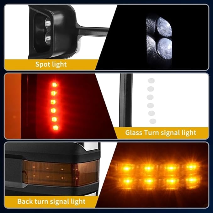 DWVO Towing Mirror Set of 2 Fits for 2007-2013 Chevy Silverado/Sierra/Tahoe/Suburban, Side Mirror with Power-Heated, LED Signal & Foldable Design, Direct Fit Rear View Mirror, Black