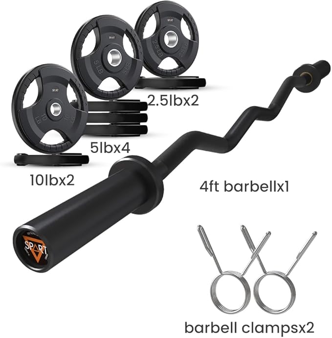 Olympic EZ Curl Bar, 47INCH/4FT Strength Training Curling Bar with Knurled Grip, Chrome Finish, Copper Sleeve Barbell for 2-inch Weight Plates, 500 LBS Capacity