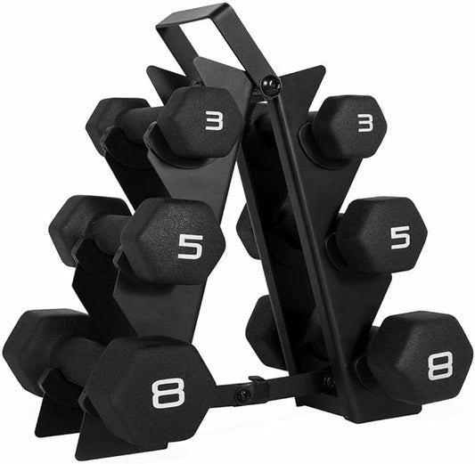 WF Athletic Supply Black Neoprene Dumbbell Set, Non-Slip & Hex Shape, Great for Muscle Toning, Strength Building & Weight Loss; Sizes, Dumbbells Only & w/Rack Options Available