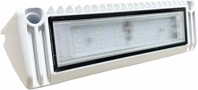 RV LED Porch Exterior Utility Lights, 9 inch Down Angle Flood Beam Awning Light, 3000K Warm-White 12V/24V DC 1800 Lumen, White Finish Aluminum Housing, for RVs Trailers Campers, 1 Pack