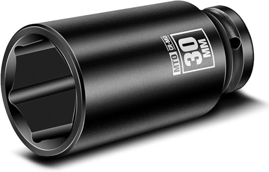 MTO 1/2" Drive 30mm Deep Impact Socket, 6 Pt. Metric Socket, CR-MO Steel & Anti-Corrosion Coating for Heavy-Duty Use
