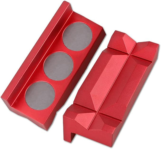 BARTOO Aluminum 4" Vise Jaws Pads, Magnetic Reversible Pipe Vise, AN Fitting Vice Jaw Covers, Professional Grade Multi-Purpose Vise Jaw Protective Inserts for Any Metal Bench Vice (4", Red)