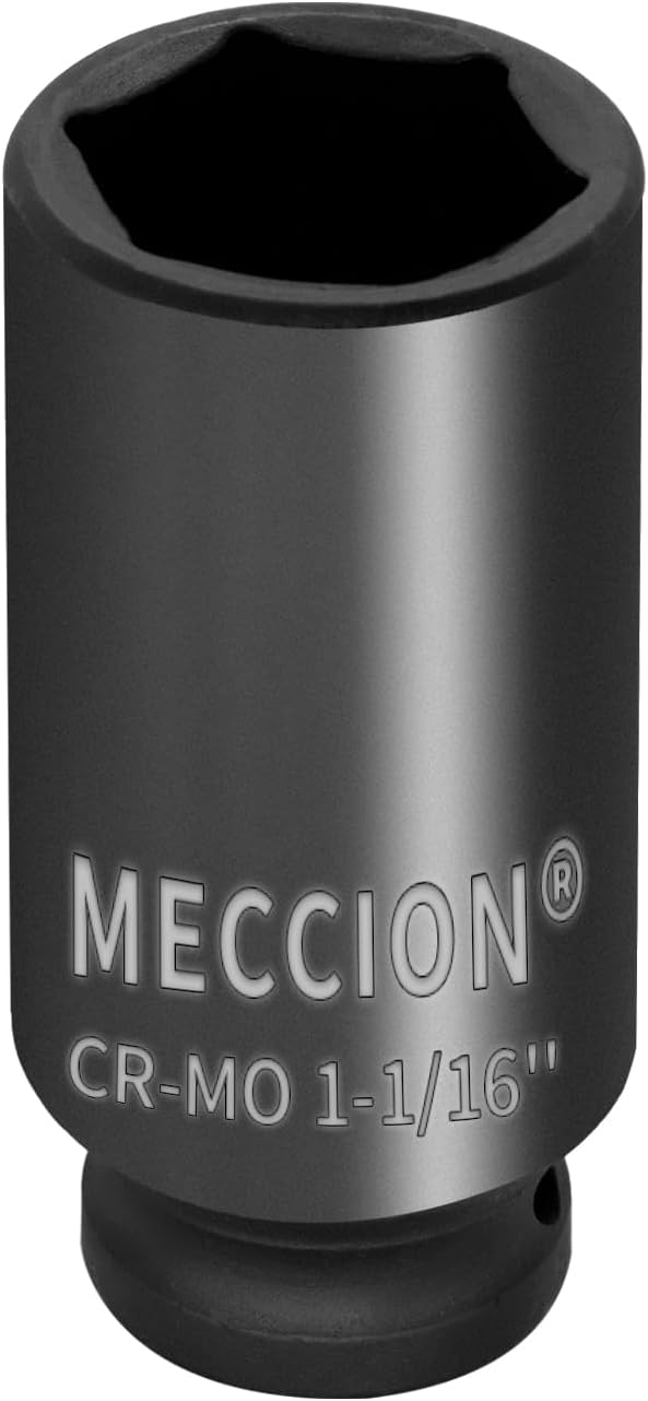 Meccion 1/2 Inch Drive Impact Socket 1-1/16 inch SAE, 6 Point Cr-Mo Deep Impact Socket, 78mm Length