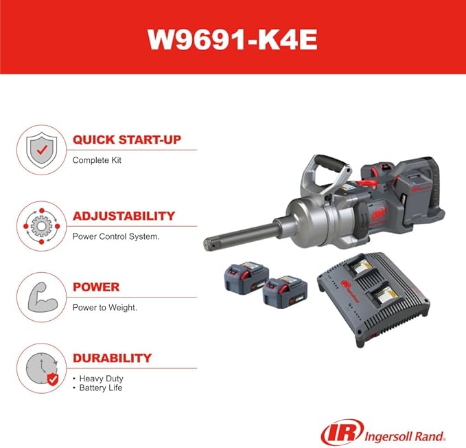 Ingersoll Rand W9691-K4E W9000 Series 20-Volt 1-Inch Cordless Impact Wrench Kit with Charger and 6-Inch Extended Anvil