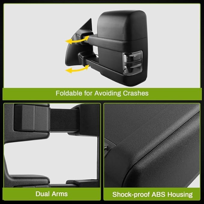 DWVO Tow Mirrors for 2008-2016 Ford F-250/F-350/F-450/F-550 Super Duty, Rear View Towing Mirror, Electric Heated Telescoping Side Mirrors with LED Turn Signals, Power Folding, Left & Right Pair, Black