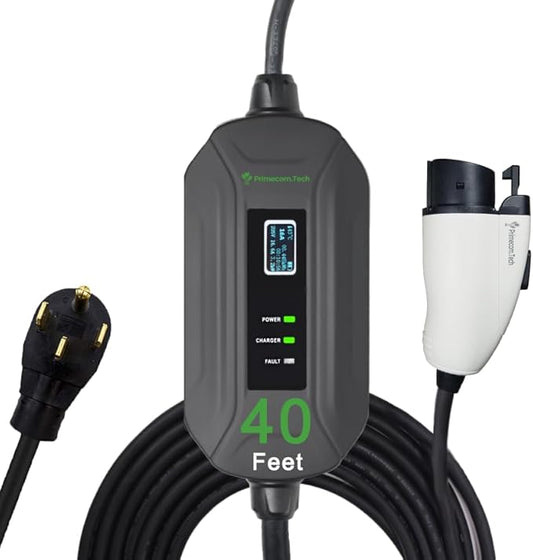 PRIMECOM Level 2 Electric Vehicle (EV) Charger (220V / 240Volt, 16Amp) Portable EVSE Smart Electric Car Charger, 30', 40', and 50 Feet Lengths (NEMA 14-50P, 40 Feet)