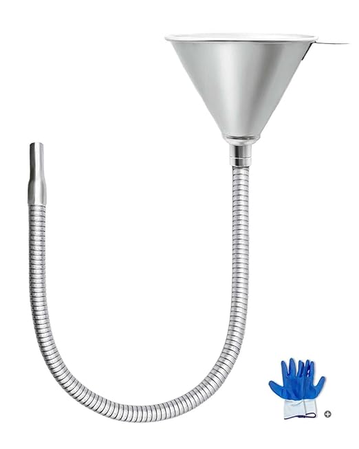 24.8" Steel Bendable Universal Spout Funnel with Filter for All Automotive Oils, Flexible Long Funnel for Transmission Fluid, Diesel Fuel and Other Liquids with Gloves