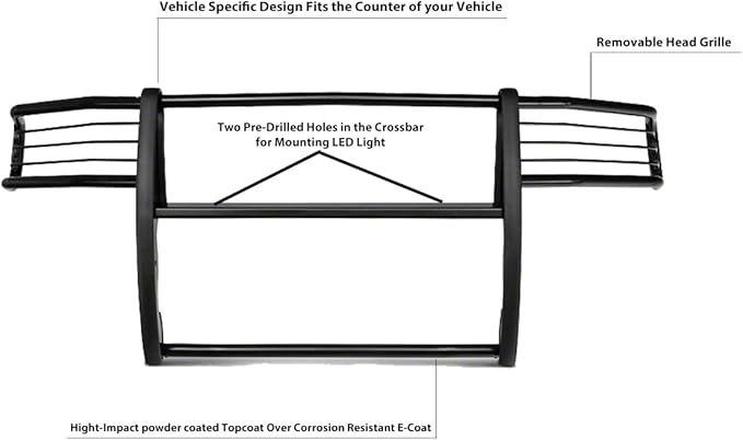Black Horse Grille Guard Modular Black Compatible with 2003-2006 Chevrolet Silverado 1500|2007-2007 Chevrolet Silverado 1500 HD Classic-17GT25MA