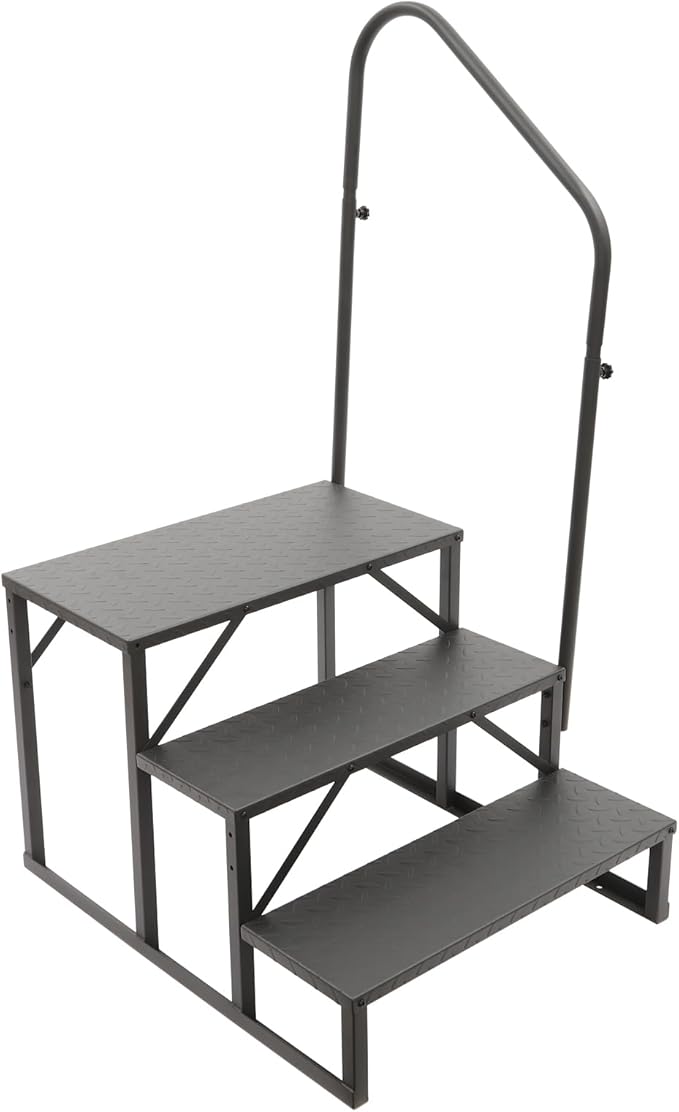 RV Steps with Handrail, 3 Steps RV Ladders with Anti-Slip Pedals, Mobile Home Stairs for Travel Trailers, Heavy Duty Camper Steps for Camper, Porch, Spa
