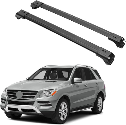 ERKUL Roof Rack Cross Bars for Mercedes Benz ML Class W166 2012-2015 | Aluminum Crossbars with Anti Theft Lock for Rooftop | Compatible with Raised Rails - Black