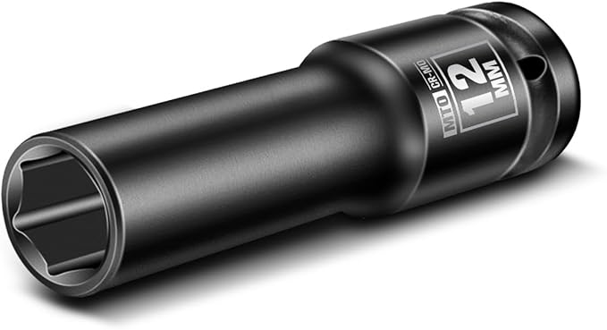 MTO 1/2" Drive 12mm Deep Impact Socket, 6 Pt. Metric Socket, CR-MO Steel & Anti-Corrosion Coating for Heavy-Duty Use