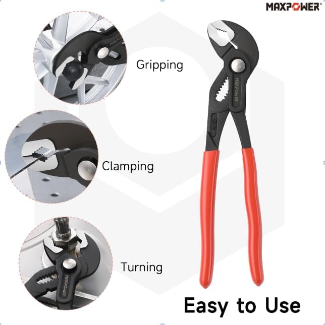 MAXPOWER 10 inch Water Pump Pliers, with 1.2 inch Jaw Capacity Opening Push Button Lock Pliers