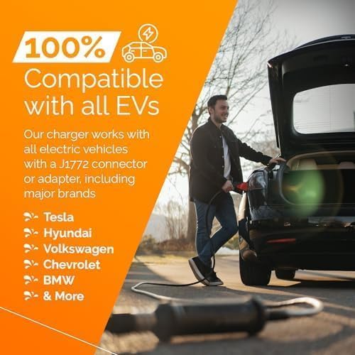 J+ Portable Level 2 EV Charger 40 amp (J1772, 9.6KW), 240V Electric Vehicle Charging Stations, EV Charger Level 2 NEMA 14-50 & 5-15 ETL Certified, EVSE, IP67, 25ft Cable, Indoor/Outdoor EV Car charger