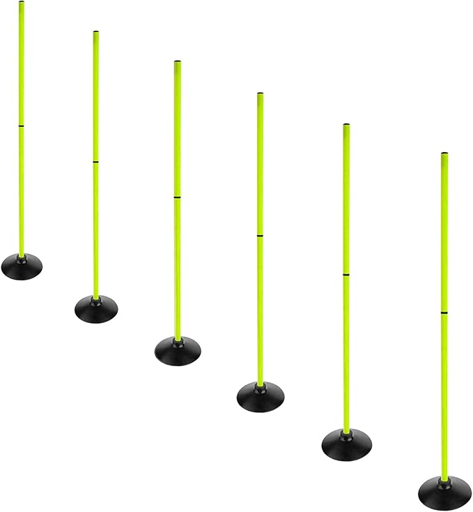 Fluorescent Green Soccer Agility Poles Set Detachable Sports Trainning Speed Pole Slalom Poles with Rubber Base Sport Traning Equipment