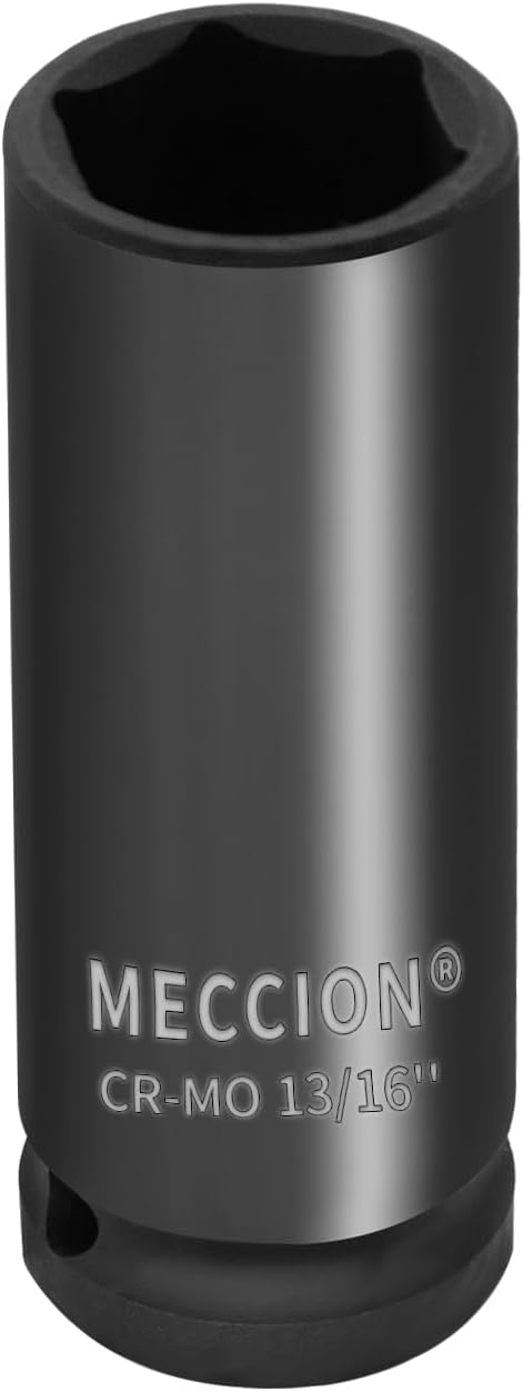 Meccion 1/2 Inch Drive Impact Socket 13/16 inch SAE, 6 Point Cr-Mo Deep Impact Socket, 78mm Length