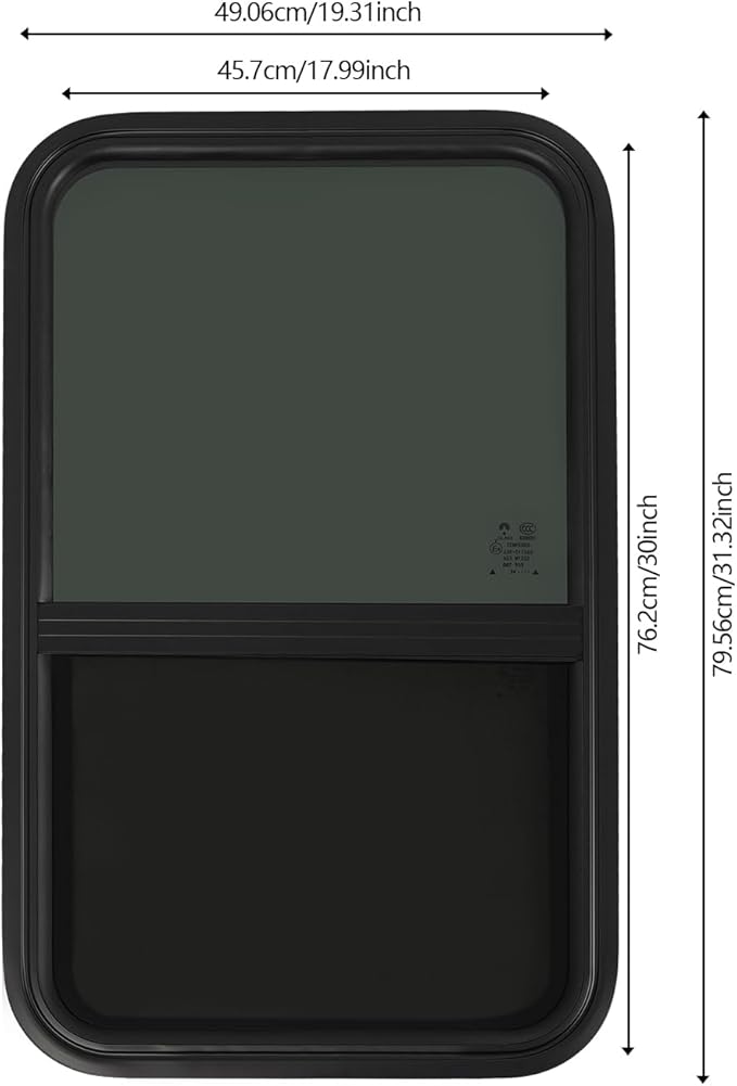 2PCs RV Window, Teardrop Horizontal Slide Black RV Window, Vertical Sliding RV Window 18" W x 30" H Horizontal Sliding Window Camper Trailer Window Horizontal Sliding Replacement Glass W/Trim Ring