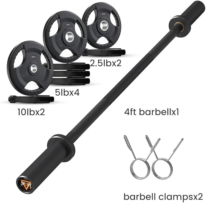 4FT Olympic Barbell Bar, 47Inch Straight Weight Bar with 2 Collars, Solid Olympic Bar with Bearings, 500Lbs Capacity Weightlifting Bar for Home Gym Strength Training, Suitable for 2 Inch Plates
