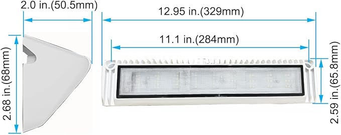 RV LED Porch Exterior Utility Lights, 13 inch Down Angle Flood Beam Awning Light, 3000K Warm-White 12V/24V DC 2700 Lumen, White Finish Aluminum Housing, for RVs Trailers Campers, 1 Pack