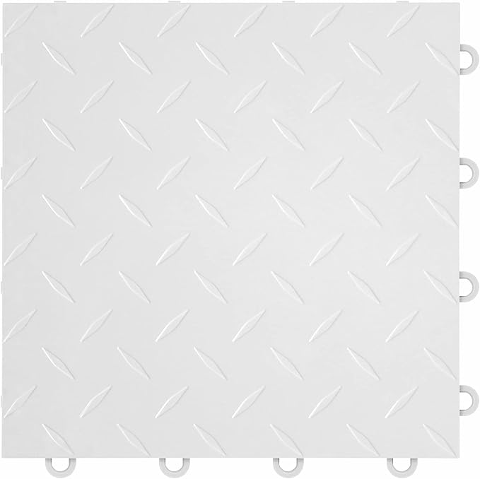 FlooringInc's Nitro 12"x12" Snap-Together Garage Flooring Tiles, Non-Slip Interlocking Plastic Floor Mat, Organization & Storage, Diamond Pattern, Arctic White, 1 Tile, 1 Sq/Ft