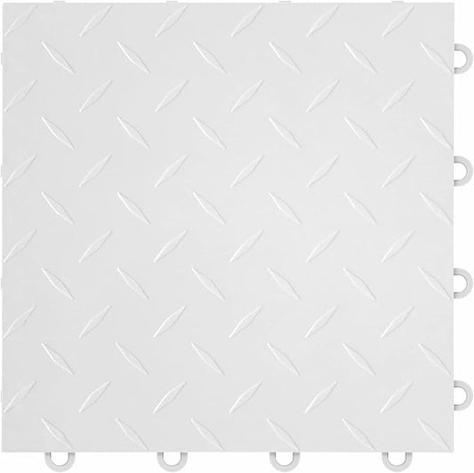 FlooringInc's Nitro 12"x12" Snap-Together Garage Flooring Tiles, Non-Slip Interlocking Plastic Floor Mat, Organization & Storage, Diamond Pattern, Arctic White, 1 Tile, 1 Sq/Ft