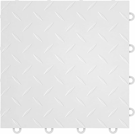 IncStores FlooringInc's Nitro 12"x12" Snap-Together Garage Flooring Tiles, Non-Slip Interlocking Plastic Floor Mat, Garage Organization & Storage, Diamond Pattern, Arctic White, 52 Tiles, 52 Sq/Ft