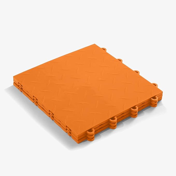 FlooringInc's Nitro 12"x12" Snap-Together Garage Flooring Tiles, Non-Slip Interlocking Plastic Floor Mat, Garage Organization & Storage, Diamond, Harley Orange, 12 Tiles, 12 Sq/Ft
