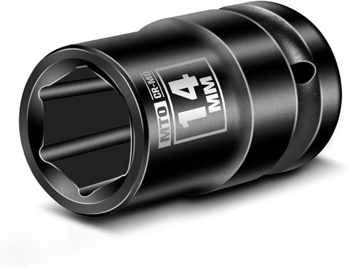 MTO 1/2" Drive 14mm Shallow Impact Socket, 6-Point Metric Socket, CR-MO Steel & Anti-Corrosion Coating for Tight Spaces and Heavy-Duty Tasks