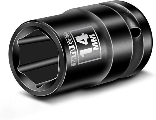 MTO 1/2" Drive 14mm Shallow Impact Socket, 6-Point Metric Socket, CR-MO Steel & Anti-Corrosion Coating for Tight Spaces and Heavy-Duty Tasks