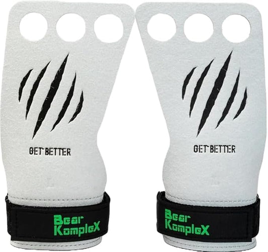 Bear KompleX 3 Hole Pinnacle Hand Grips for Workouts, Pull-ups, Weightlifting, WOD Gymnastics, Crosstraining Palm Grips with Wrist Wraps, Hand Protection from Rips and Blisters