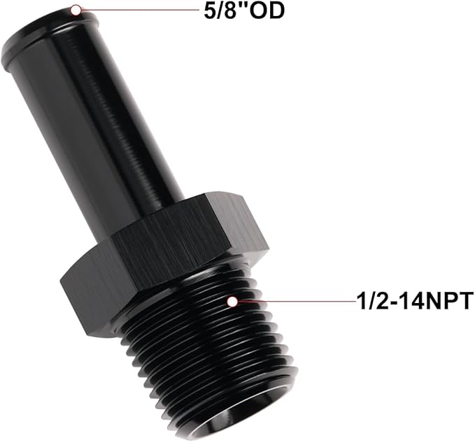 1/2 NPT Male to 5/8" Hose Barb Fitting Adapter Nipple Straight Aluminum Black