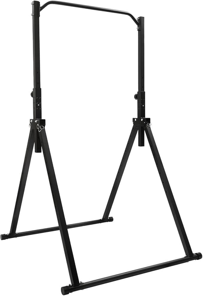 Pull Up Station, Triangular Power Tower Foldable Pull Up Bar Station, Height Adjustable Multi-Function Tower Workout Dip Stand for Home Gym Strength Training Equipment