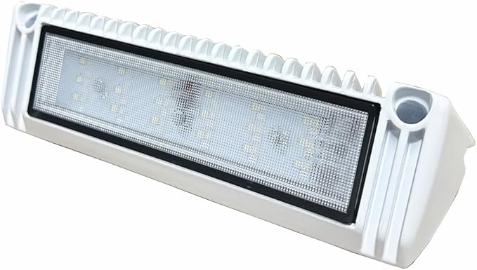 RV 9 Inch LED Exterior Lights, Work Scene Lighting Fixture, 12V/24V DC, 6000K Cool White, Down Angle Flood Beam, High Lumen Output for Truck Boat Trailer Campervan, White Finish, 1 Pack