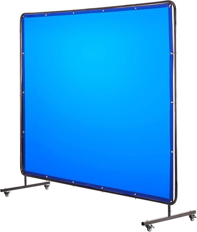 VEVOR Welding Screen with Frame, 6 x 8 FT Welding Curtain Screen, Flame-Resistant Vinyl Safety Protection Screens with Lockable Swivel Wheels & 6-Level UV Protection for Workshop/Industrial Use, Blue