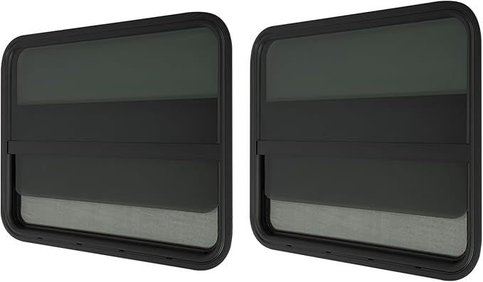 RV Window Teardrop Style 2Pack, 30" X 24" Universal RV Window Vertical Slide With 2 Trim Ring, Vertical Sliding Glass Window with Screen Window for Cargo, Horse Trailer (30" X 24"（2 pack）)