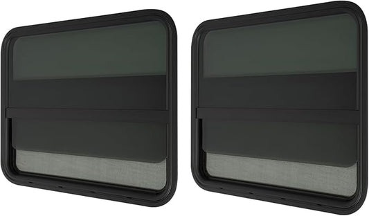 RV Window Teardrop Style 2Pack, 30" X 24" Universal RV Window Vertical Slide With 2 Trim Ring, Vertical Sliding Glass Window with Screen Window for Cargo, Horse Trailer (30" X 24"（2 pack）)